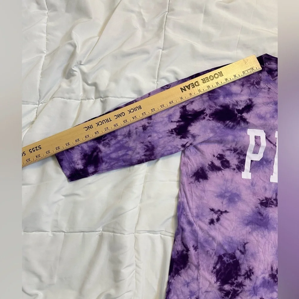 Victoria Secret Oversized Purple Tie-Dye 3/4 Sleeve Retro Tee  Y2K Relaxed Fit - Picture 9 of 9